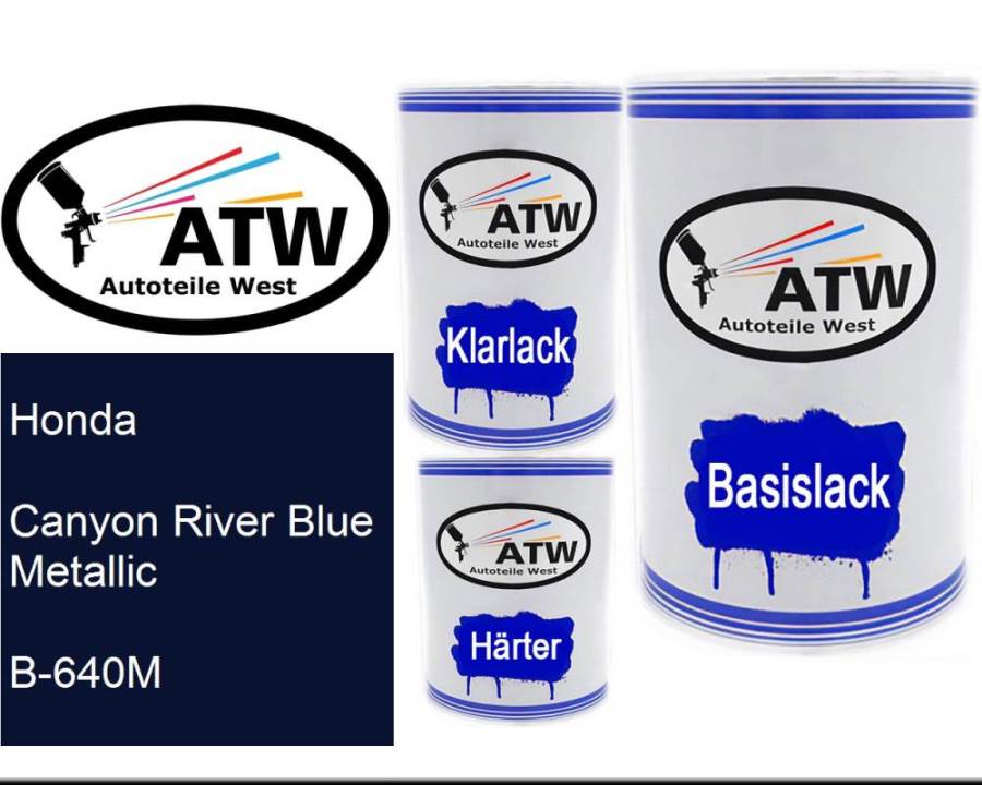 Honda, Canyon River Blue Metallic, B-640M: 500ml Lackdose + 500ml Klarlack + 250ml Härter - Set, von ATW Autoteile West.